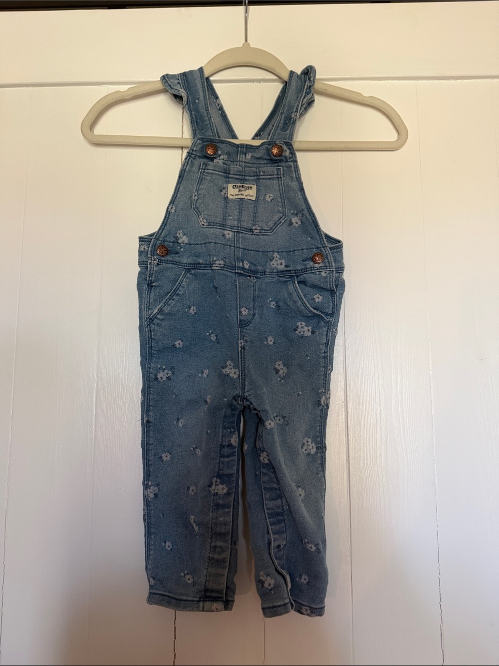OshKosh B'gosh Light Blue Floral Denim Overalls